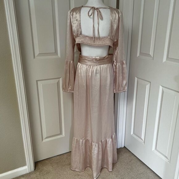 Rahi Leila Luster Long Sleeve Midi Dress in Champagne XL MSRP $186 - Picture 6 of 9